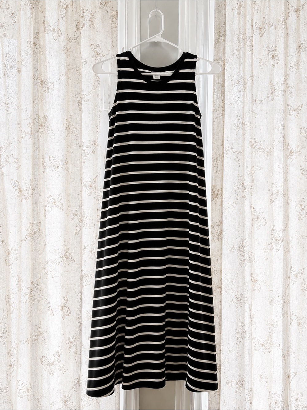 Black & White Striped Sleeveless A-Line Dress